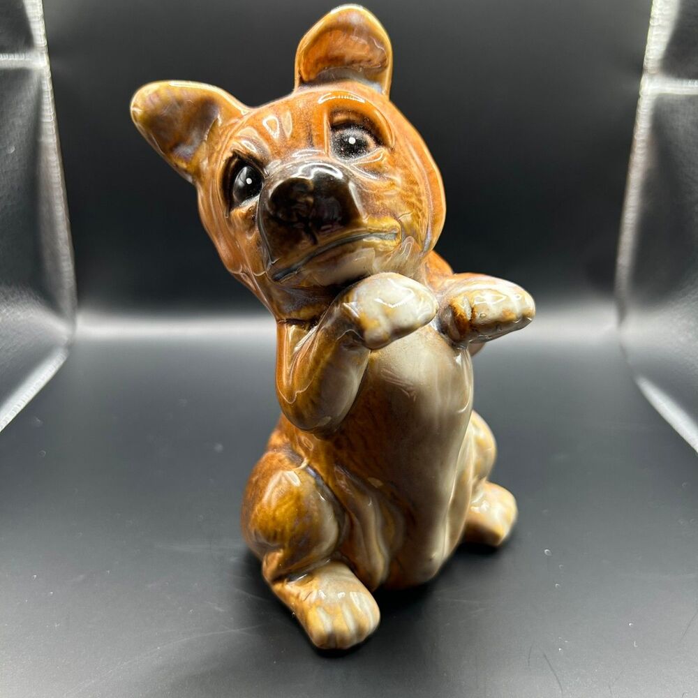 🟢 VTG Hand Painted Ceramic Begging German Shepard - Dog Collectible